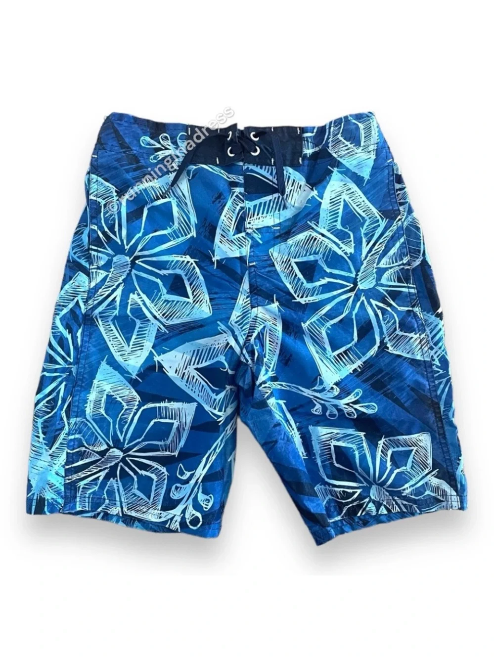Joe Boxer Boys Swim Trunks Size L 10/12 Blue Floral Board Shorts Bathing Suit